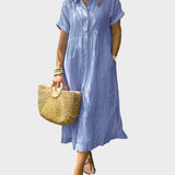 Rochie Camasa Rayata cu Fante, Nasturi si Buzunare Functionale