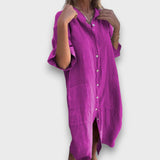 Rochie din in cu butoane și buzunare