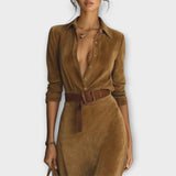 Rochie Maxi din Suede Elegantă cu Curea