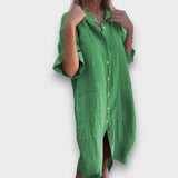 Rochie din in cu butoane și buzunare