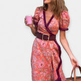 Rochie Romantică cu Curea și Volane din Satin