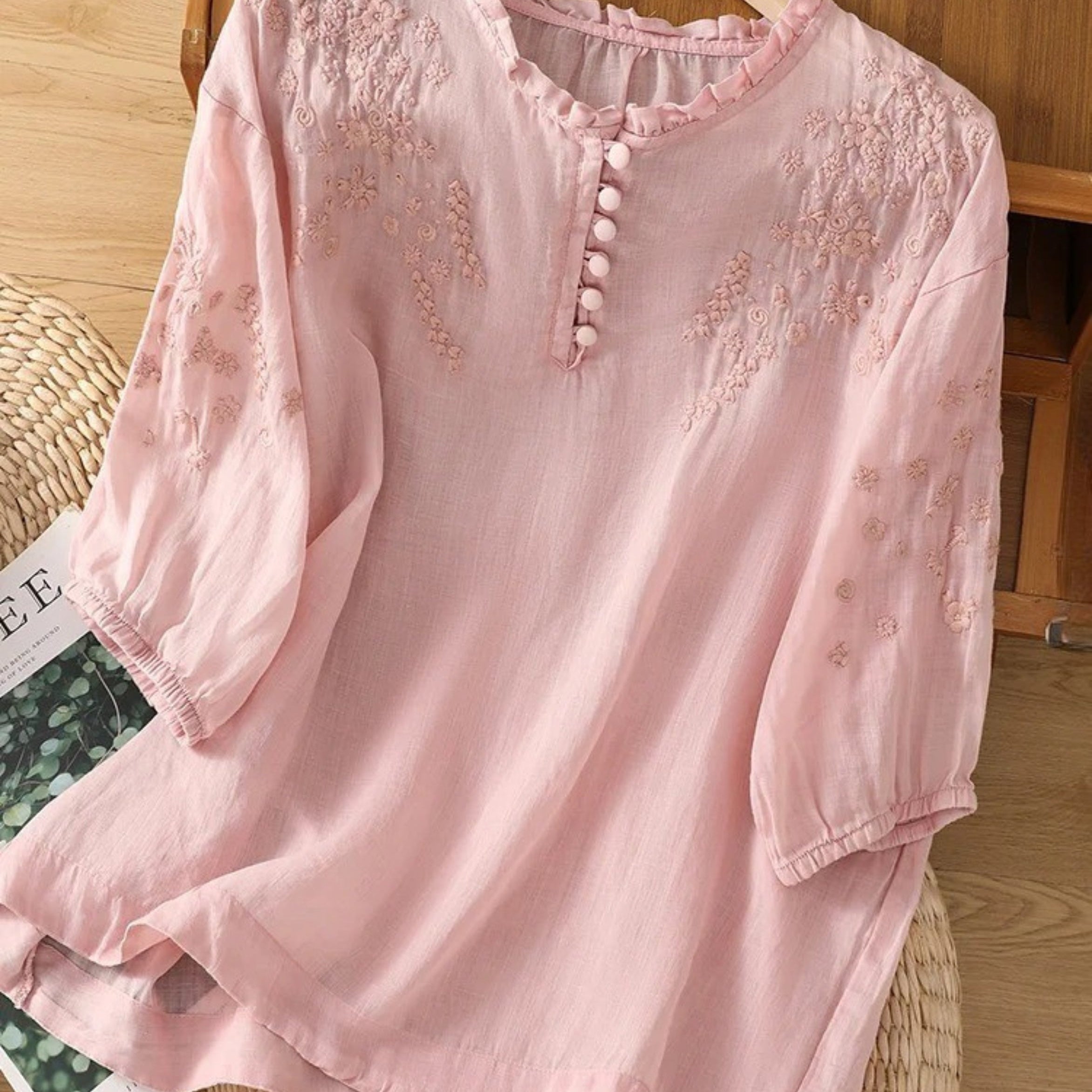 Kissina | Bluză din bumbac și in brodată