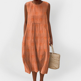 Rochie Elegantă din Bumbac fără Mâneci cu Buzunare