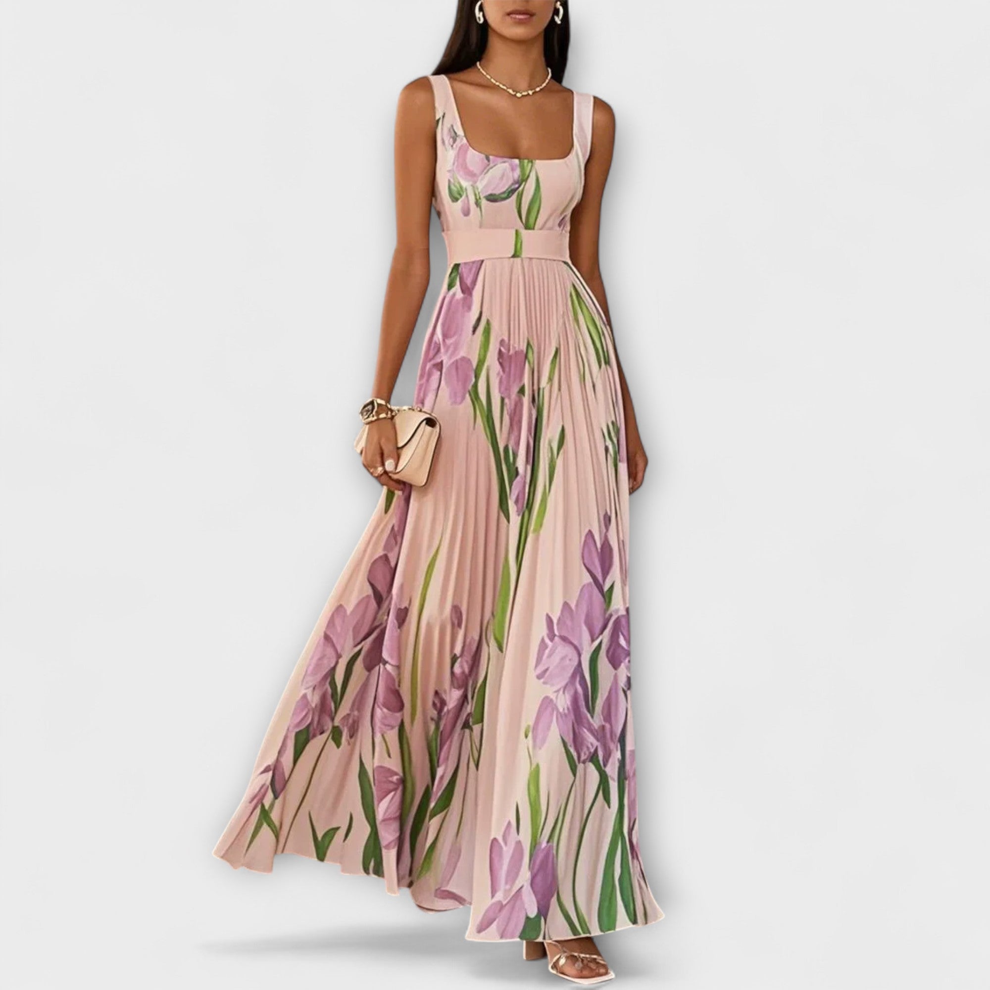 Penelope™ | Rochie Maxi din Chiffon cu Flori Plisate