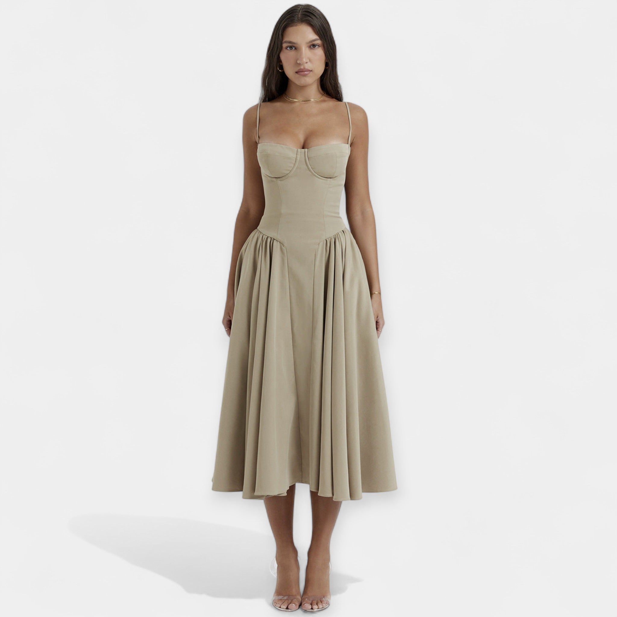 Rochie Midi Retro cu Bretele Subțiri