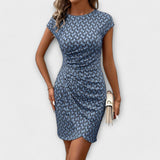 Emma - Rochie cu mânecă scurtă, croi tip tulipă și imprimeu pe tot corpul