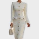 Rochie Midi din Tweed cu Butoane Elegante