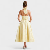 Halina - Rochie midi cu corset și volane