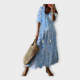 Rochie Vintage cu Broderie și Decolteu în V