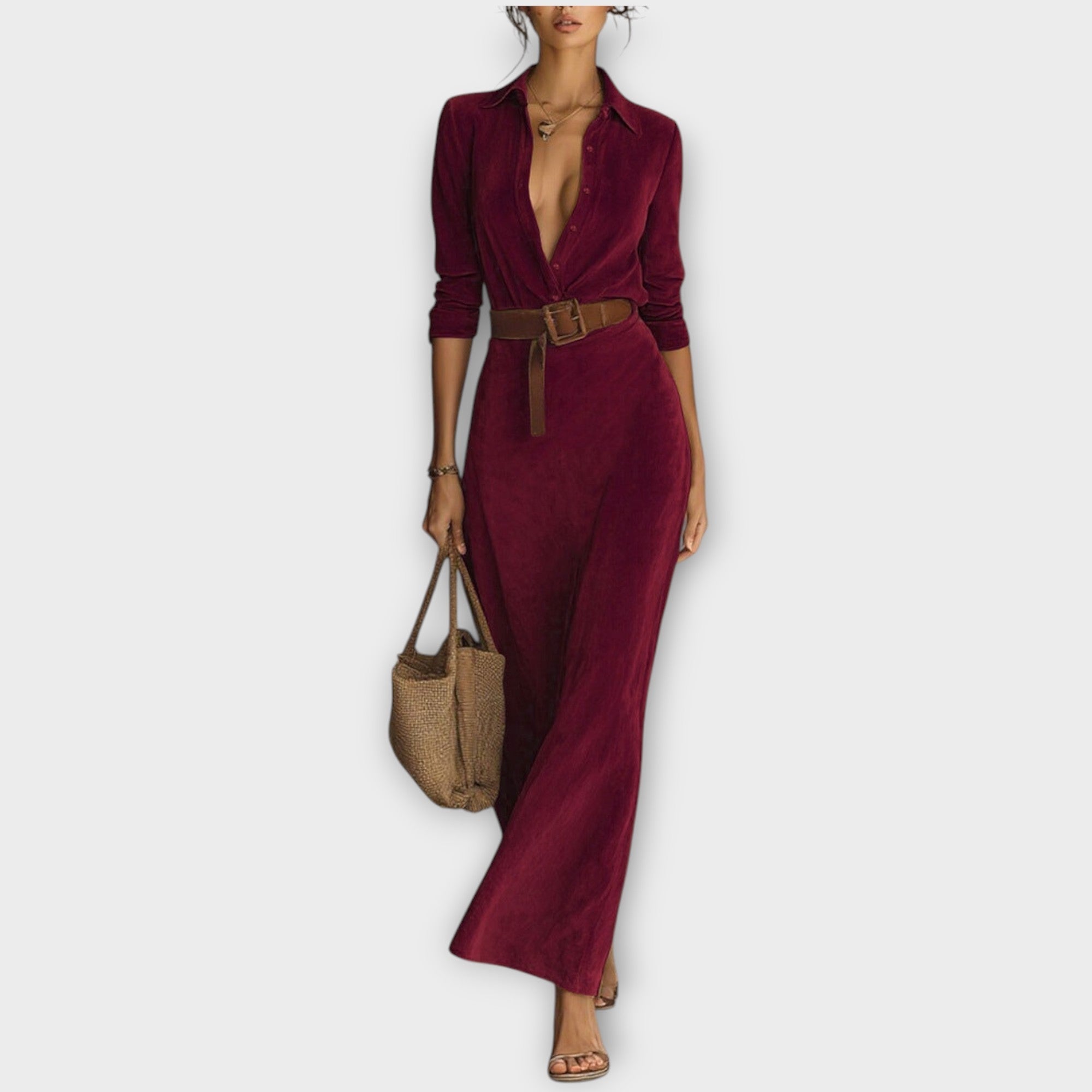 Rochie Maxi din Suede Elegantă cu Curea