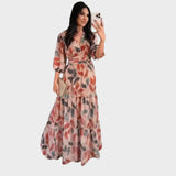 Rochie Lungă cu Design Floral și Croială Confortabilă pentru Zile Elegante