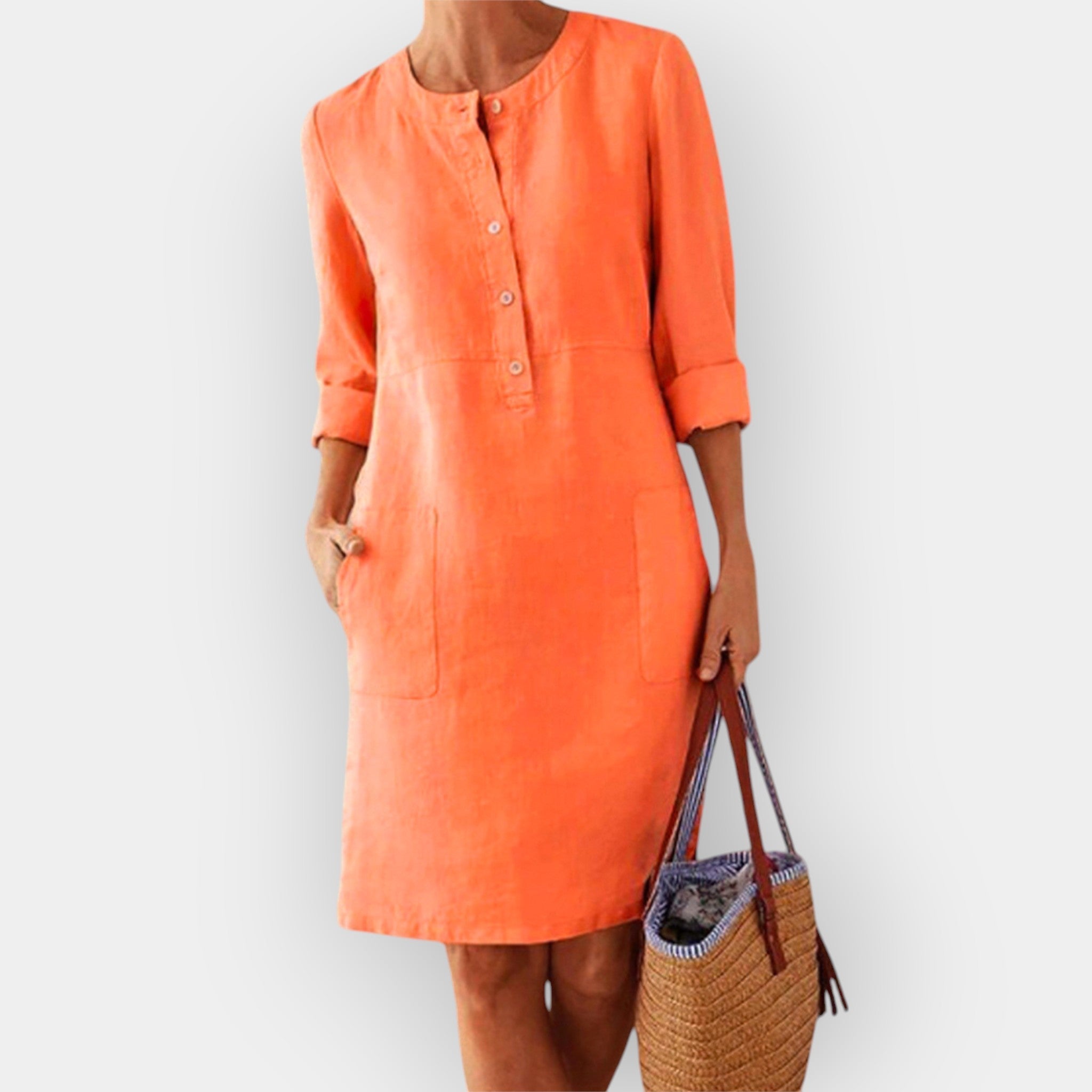 Rochie Midi Elegantă din Bumbac cu Design Simplu