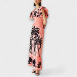 Top Elegant cu Desen cu Palmieri și Păsări Tropicale