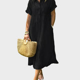 Rochie Camasa Rayata cu Fante, Nasturi si Buzunare Functionale