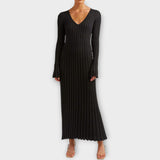 Rochie Maxi Flare din Tricot cu Fâșii