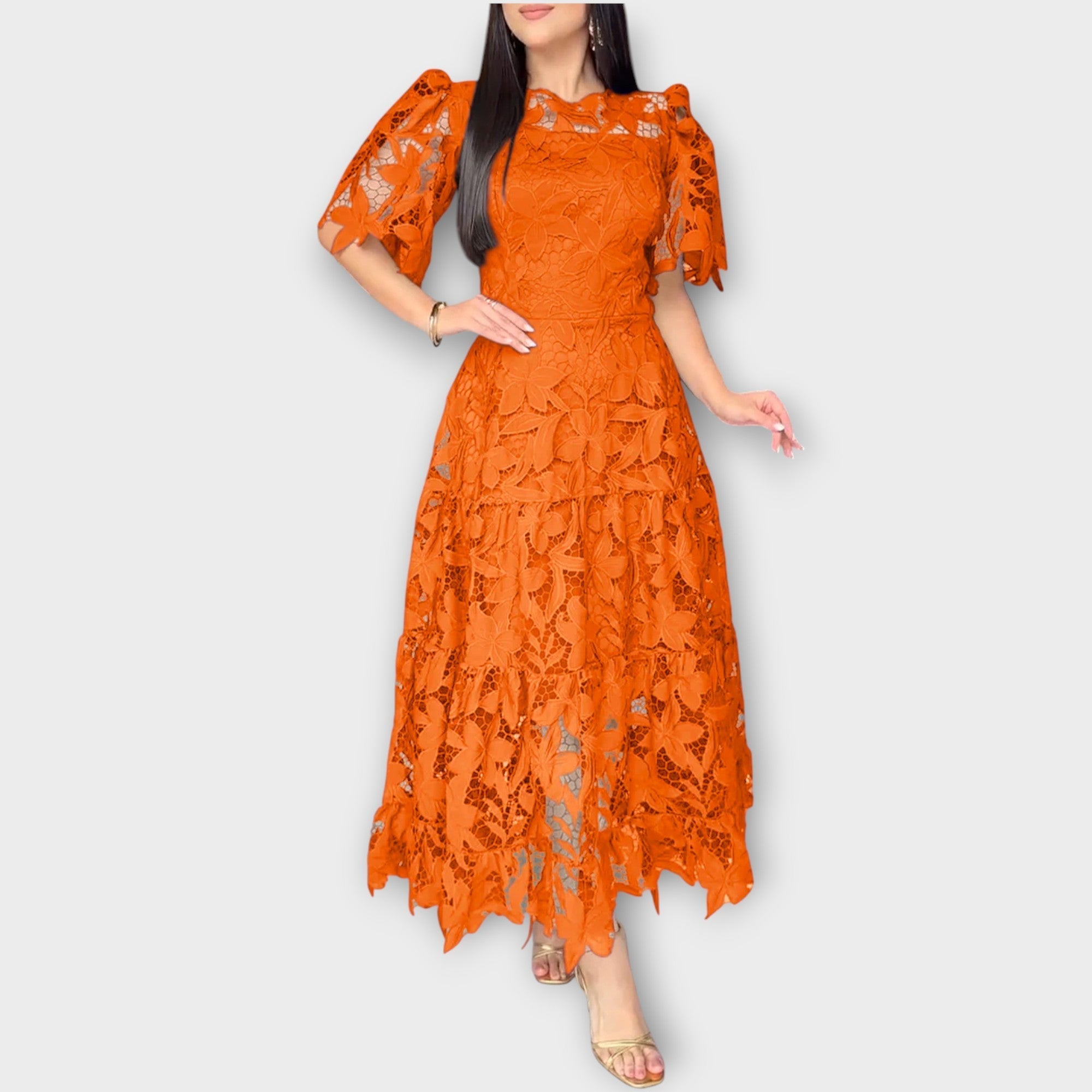 Rochie Midi Elegantă din Dantelă Florală