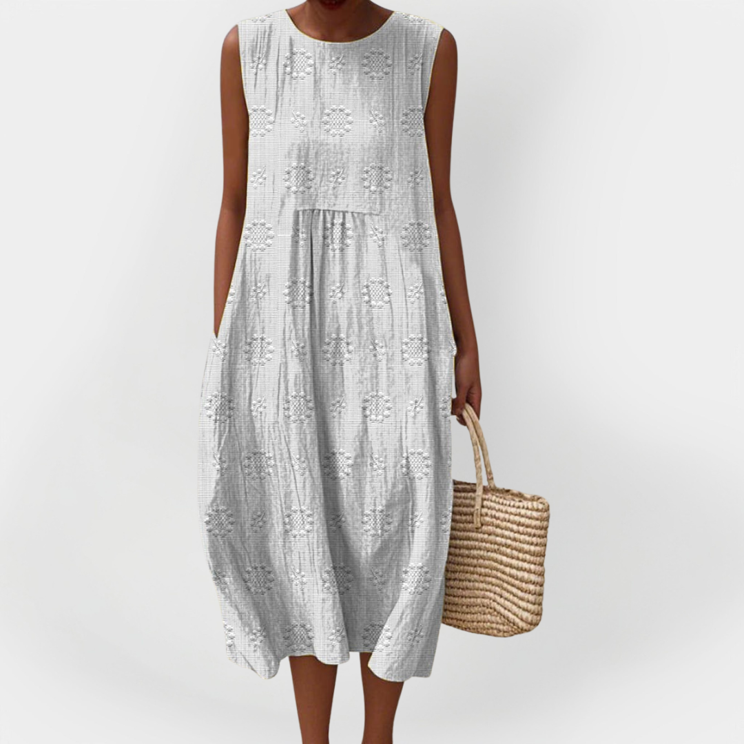 Rochie Elegantă din Bumbac fără Mâneci cu Buzunare