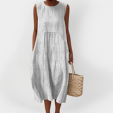 Rochie Elegantă din Bumbac fără Mâneci cu Buzunare