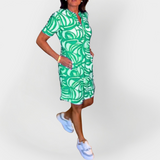 Rochie Midi cu Model și Mâneci Scurte