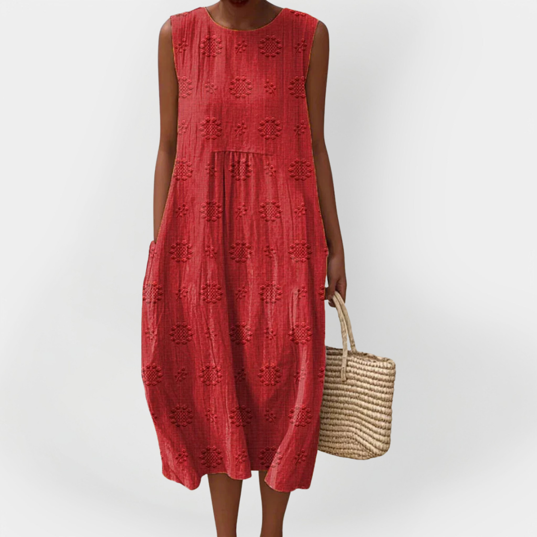 Rochie Elegantă din Bumbac fără Mâneci cu Buzunare