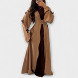 Cardigan stilat și combinație de rochie cu decoratiuni în dungi