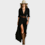 Rochie Maxi cu Butoni și Eleganță Western