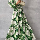 Gabriela | Rochie Lungă Elegantă cu Mâneci Lungi și Decupaj în V