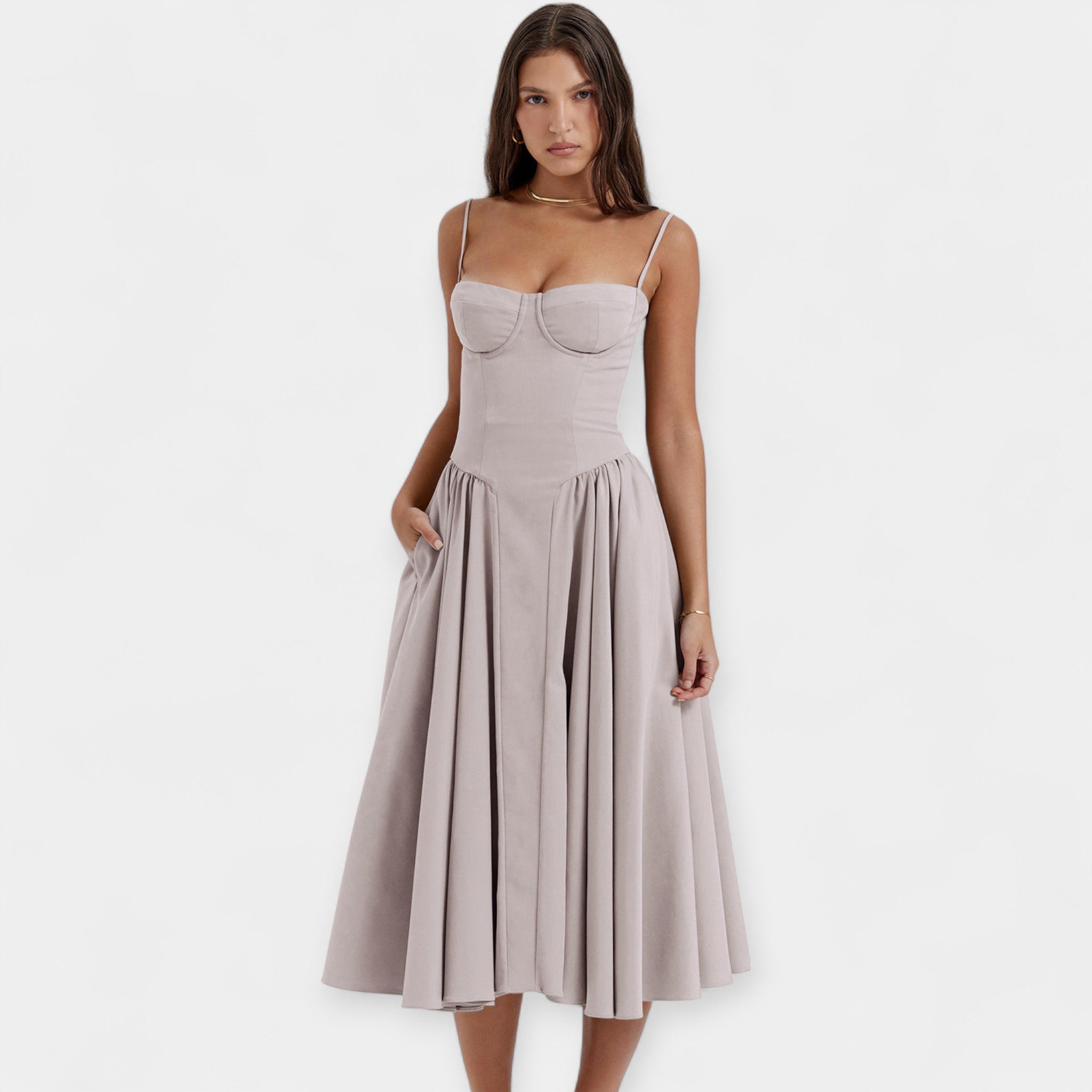 Rochie Midi Retro cu Bretele Subțiri