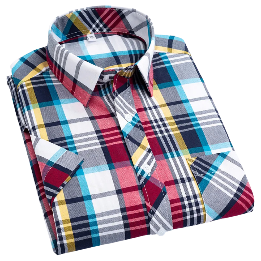 Cămașă din bumbac cu mânecă scurtă în carouri