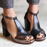 Nadaria | Sandale negre cu toc înalt și vârf deschis în patchwork