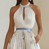 Jessie | Rochie Elegantă de Ceremonie Florală în Albastru și Alb