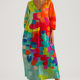 Anne | Rochie Fluidă cu Decolteu în V și Imprimare Colorată