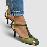 Taviana | Pantofi cu toc din patchwork cu bretea în T și vârf închis