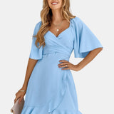 Claire | Rochie Midi Albăstrie de Vară cu Curea Împăturită