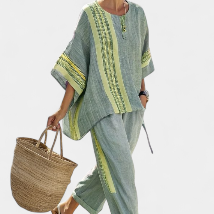 Lorena | Conjunto Boho Din In și Bambus Lavandă Elegant