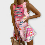 Inês | Rochie Mini Roz Model Miraba Lejeră și Elegantă