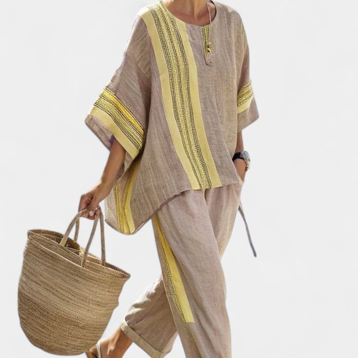 Lorena | Conjunto Boho Din In și Bambus Lavandă Elegant