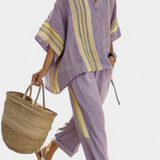 Lorena | Conjunto Boho Din In și Bambus Lavandă Elegant