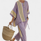 Lorena | Conjunto Boho Din In și Bambus Lavandă Elegant