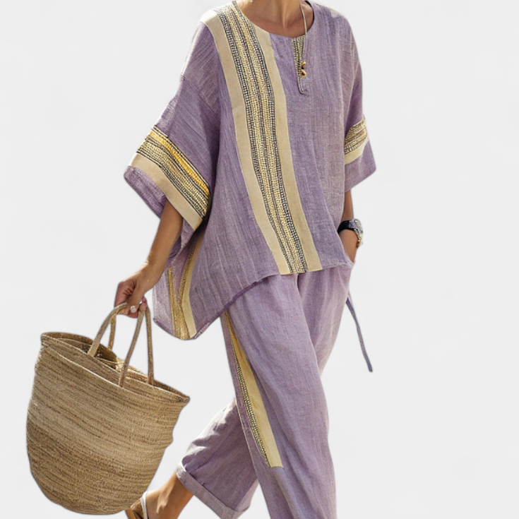 Lorena | Conjunto Boho Din In și Bambus Lavandă Elegant