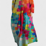 Anne | Rochie Fluidă cu Decolteu în V și Imprimare Colorată