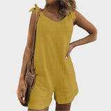 Salopetă lungă cu bretele cu fundițe și buzunare