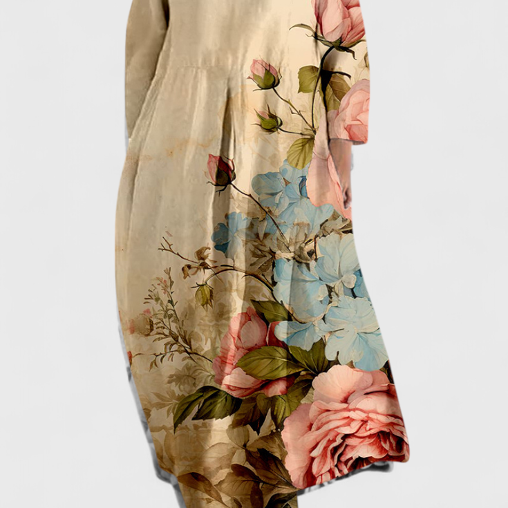 Anne | Rochie Fluidă cu Decolteu în V și Imprimare Colorată