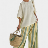 Olívia| Set De In Lână De Bambus Cu Dungi Măslinie Elegant