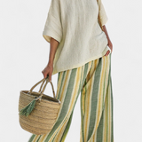 Olívia| Set De In Lână De Bambus Cu Dungi Măslinie Elegant