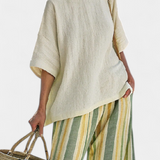 Olívia| Set De In Lână De Bambus Cu Dungi Măslinie Elegant