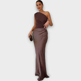 Rochie Maxi din Satin Amber cu Un Umăr