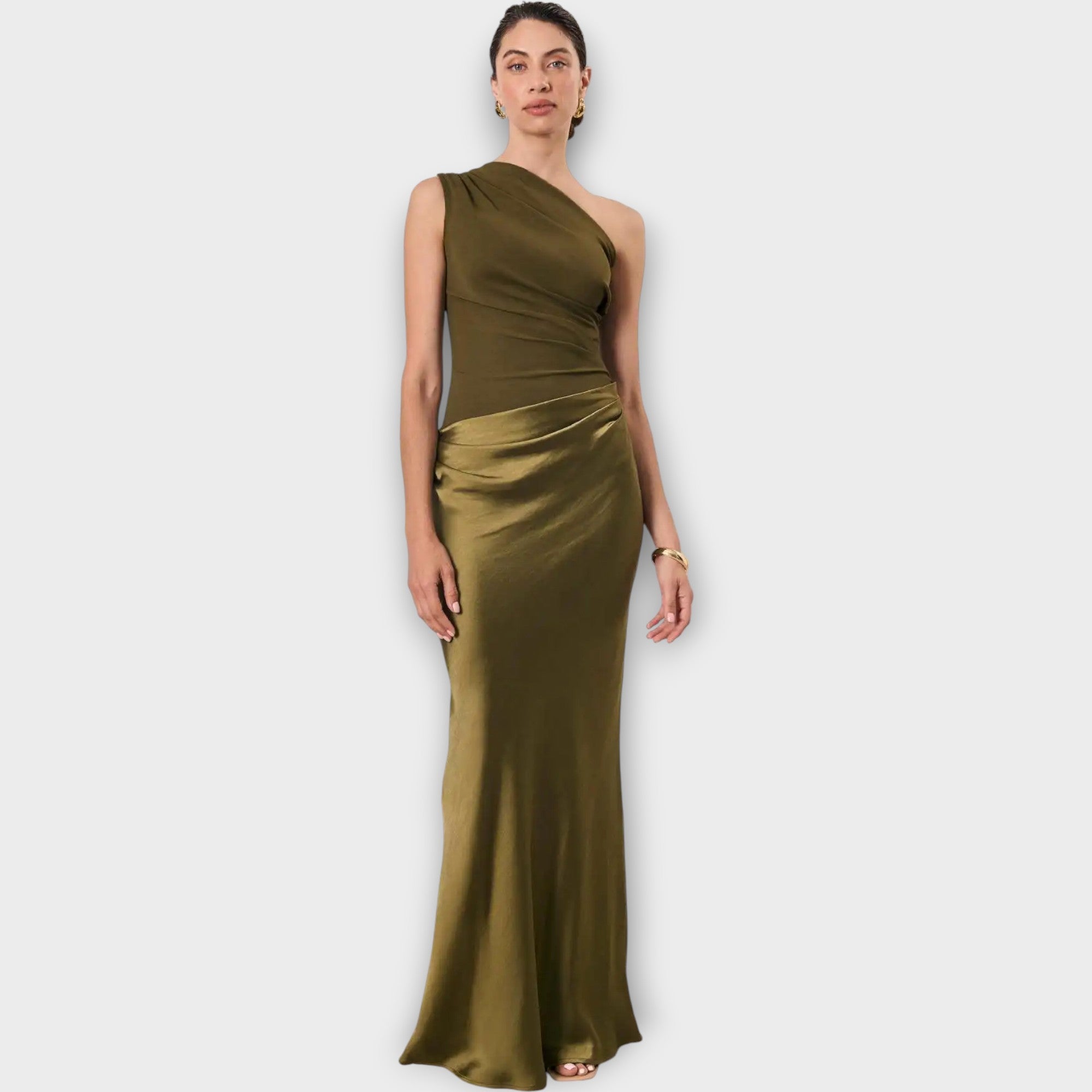 Rochie Maxi din Satin Amber cu Un Umăr