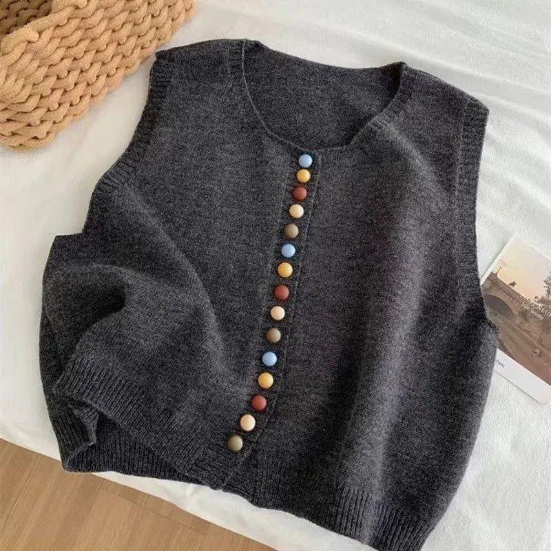 Maribele | Vestă din Tricot cu Butoane Colorate