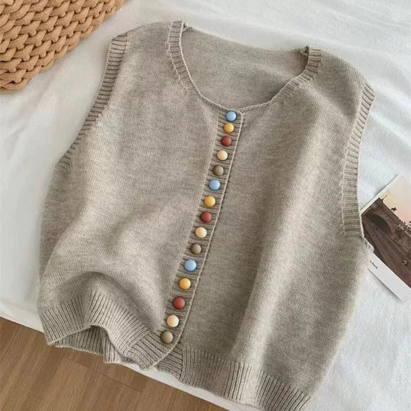 Maribele | Vestă din Tricot cu Butoane Colorate